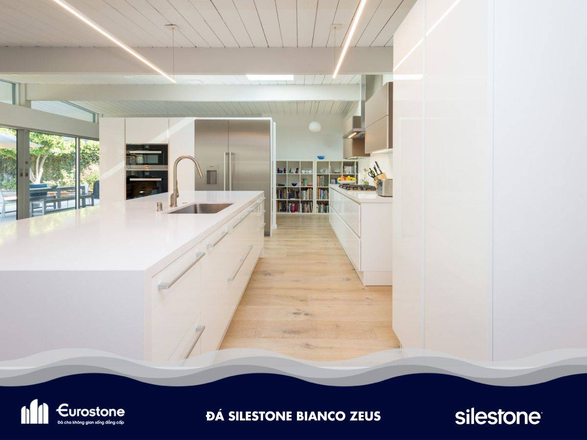 đá silestone bianco zeus ốp bếp