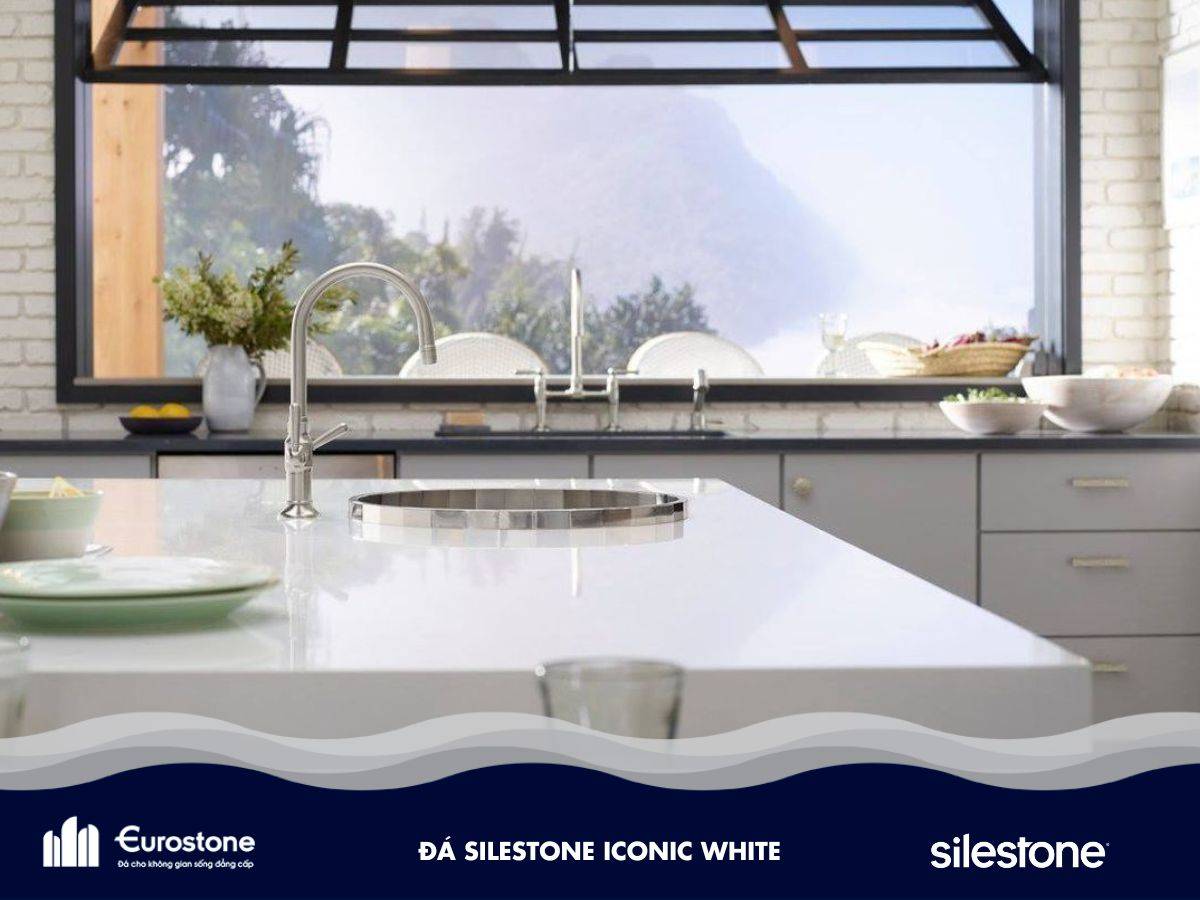 Đá Silestone iconic white màu trắng ốp bàn đảo