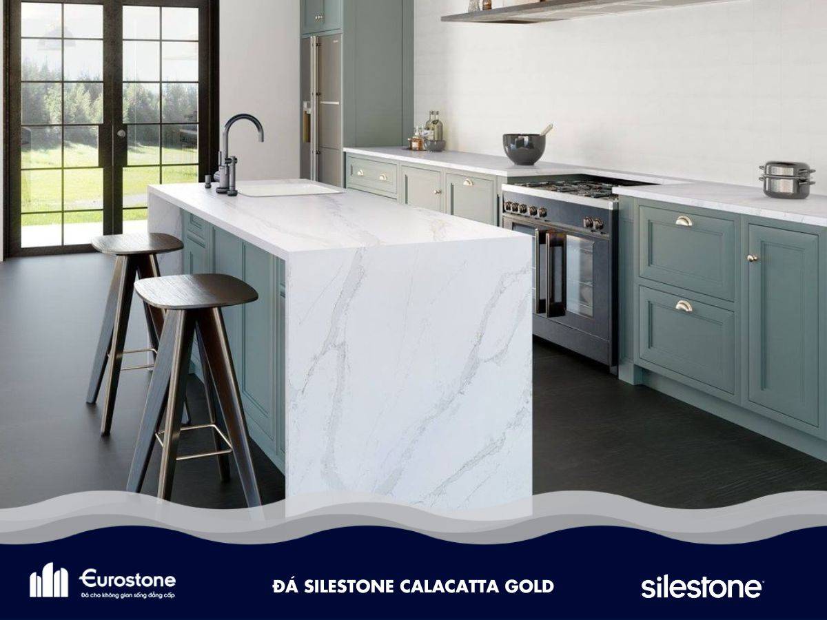 Đá Silestone calacatta gold màu trắng ốp bếp