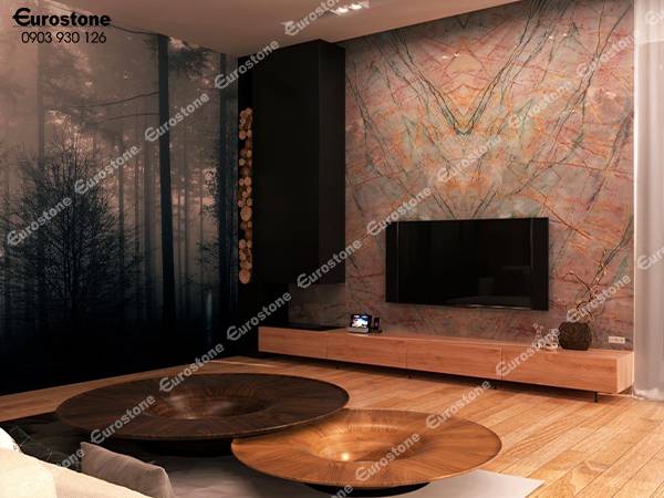 ốp đá aurora borealis quartzite phòng khách