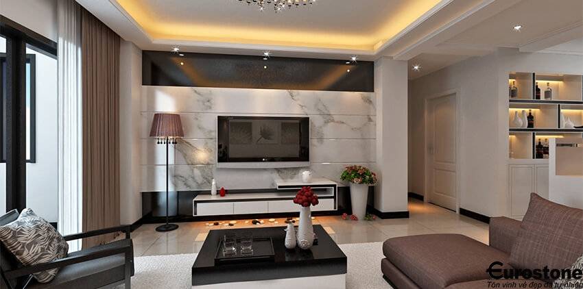 đá marble ốp tường phòng khách