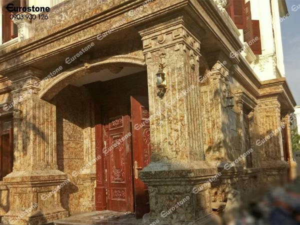 trụ cổng ốp đá Alaska Gold