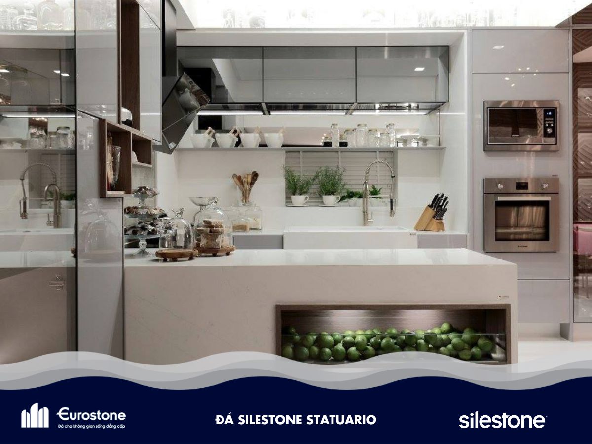 Đá Silestone Statuario làm bàn đảo