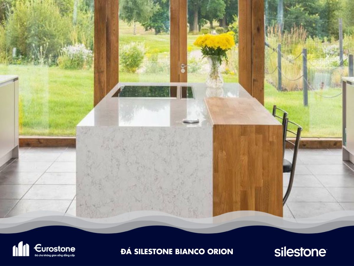 Đá Silestone bianco orion màu trắng ốp bàn đảo 