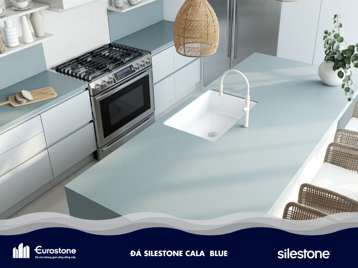 Đá Silestone cala blue làm bàn đảo bếp