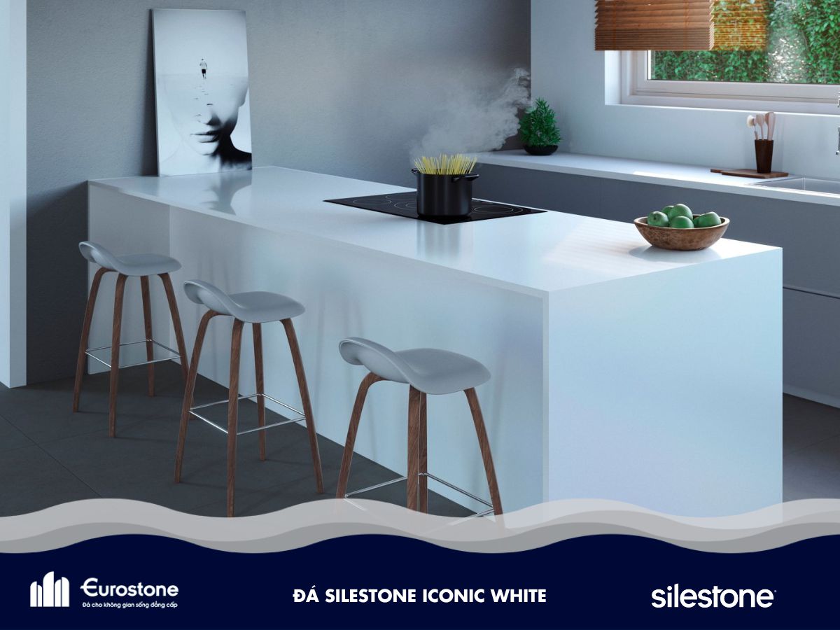 đá silestone iconic white ốp bếp